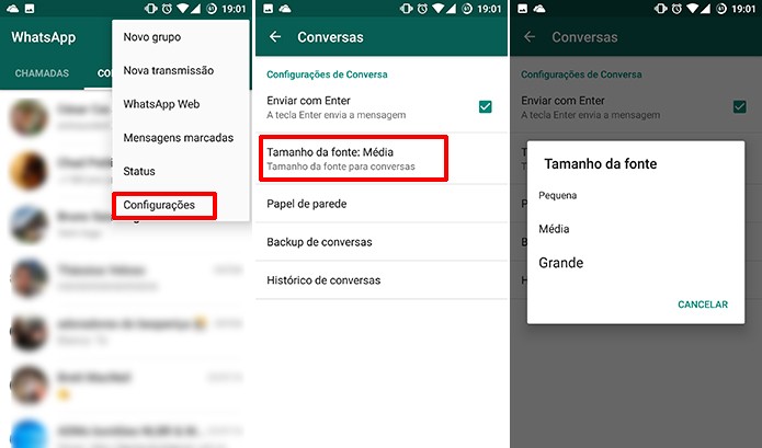 Como trocar as fontes do WhatsApp?